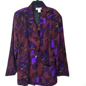 Bedford Fair Womens Blazer Size M Oversized Burgundy Purple Floral Shoulder Pads